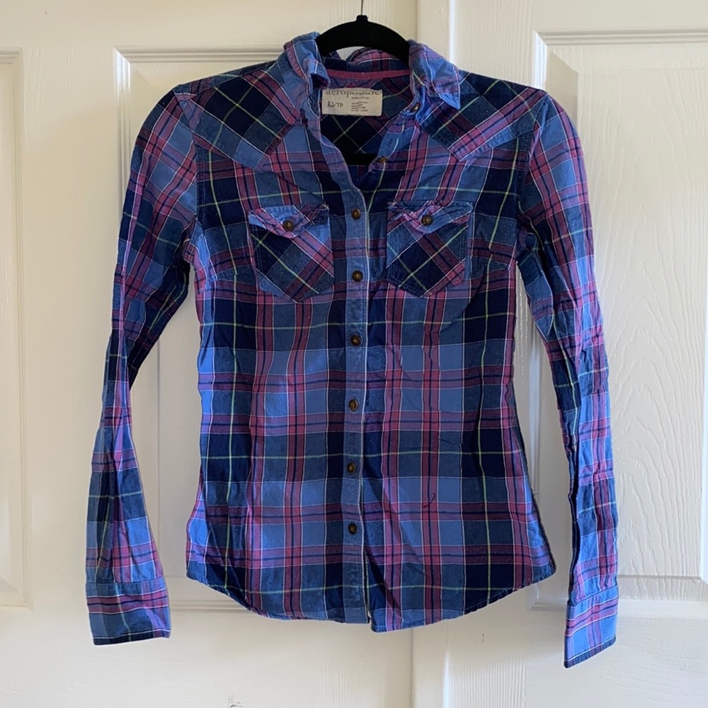 NWOT Blue and Purple Plaid Button Down Top